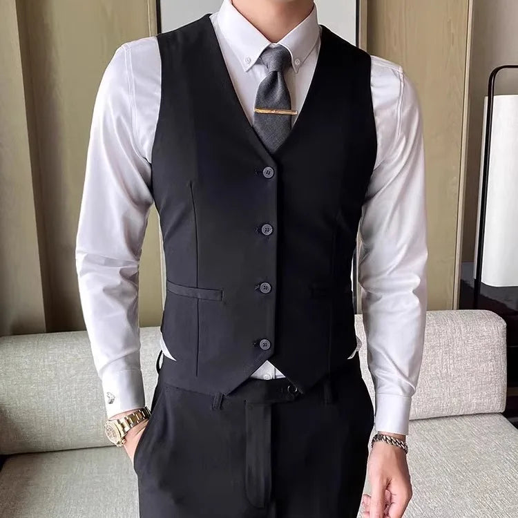 British Style Men's Business Double Row Button Suit Vest Casual Slimming Wedding Best Man Clothes Fashionable Plain Color