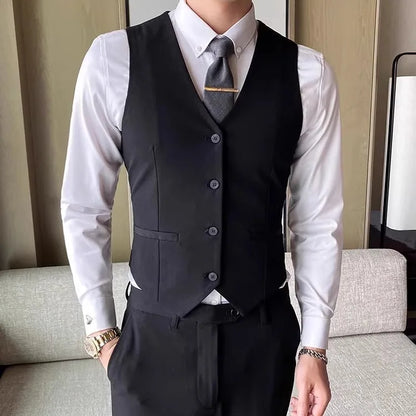British Style Men's Business Double Row Button Suit Vest Casual Slimming Wedding Best Man Clothes Fashionable Plain Color