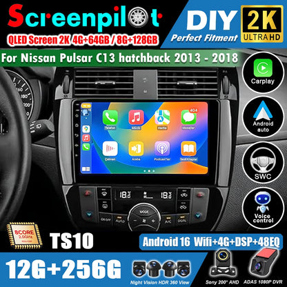 9 inch for Nissan Pulsar 6 NB17 2014 - 2018 Android 16 Wireless CarPlay Car Radio Video Multimedia Player GPS Navi DSP Stereo 4G