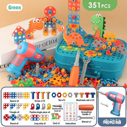 211-351Pieces Children Tool Set Electric Drill Screw Nut Puzzle Toys Pretend Play Dinosaur Drilling Assembly Educational Toy Boy