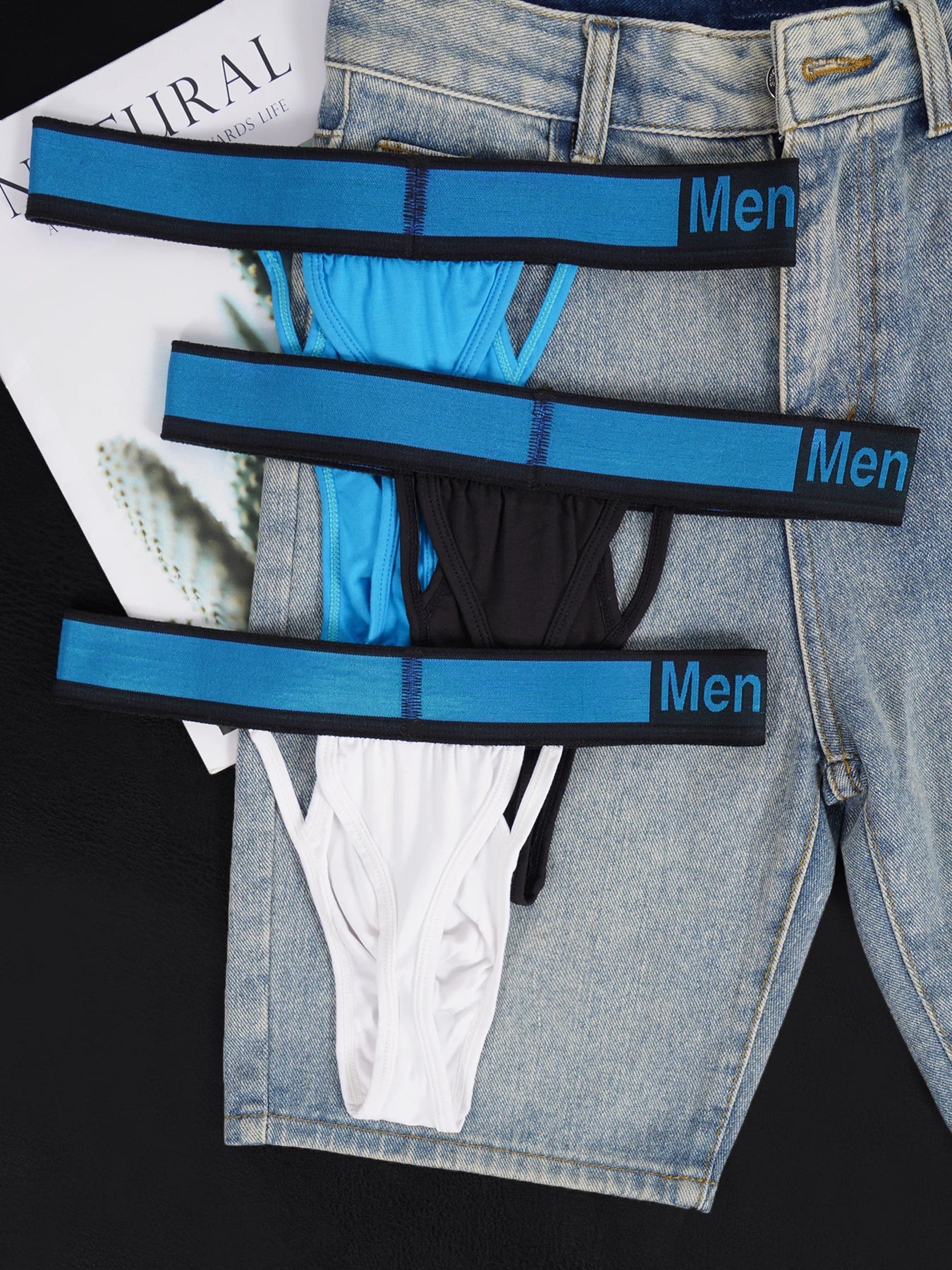 Men's Modal Soft Skin-Friendly Lightweight Thong, Front Double Hollow Out Single Thong Design, Contrast Waistband Underwear