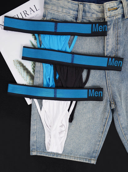 Men's Modal Soft Skin-Friendly Lightweight Thong, Front Double Hollow Out Single Thong Design, Contrast Waistband Underwear