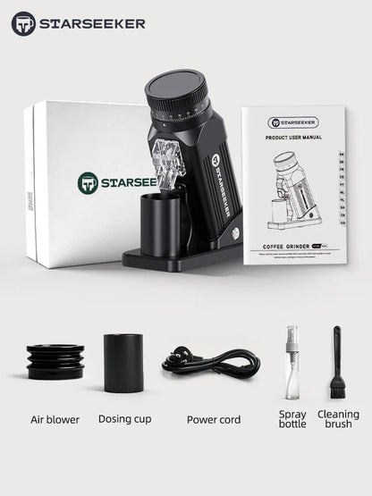 STARSEEKER E64 Electric Coffee Grinder 64MM Espresso Titanium Flat burr Stepless Fineness Adjustment Home Bean Grinder Black