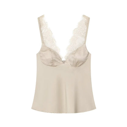 HH 2026 Summer Fashion Women's Slim Tank Tops Sleeveless Backless Solid Lace V Neck Shirt Female Sexy Party Causal Tops