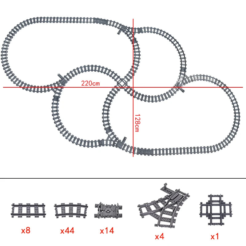 City Trains Flexible Tracks Forked Straight Curved Rails Switch Building Block Bricks High-Tech Creative Toys for kids gifts