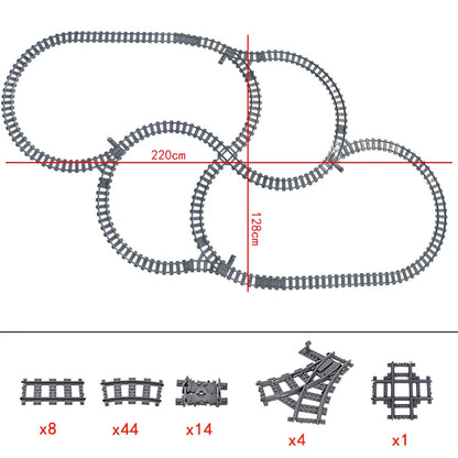 City Trains Flexible Tracks Forked Straight Curved Rails Switch Building Block Bricks High-Tech Creative Toys for kids gifts