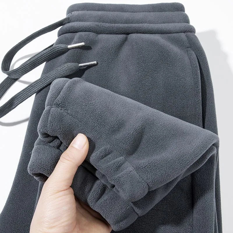 Café Brown Double-Sided Fleece Thickened Casual Sweatpants American Heavyweight Cuffed Pants Warm Sports Trousers for Men Aut...