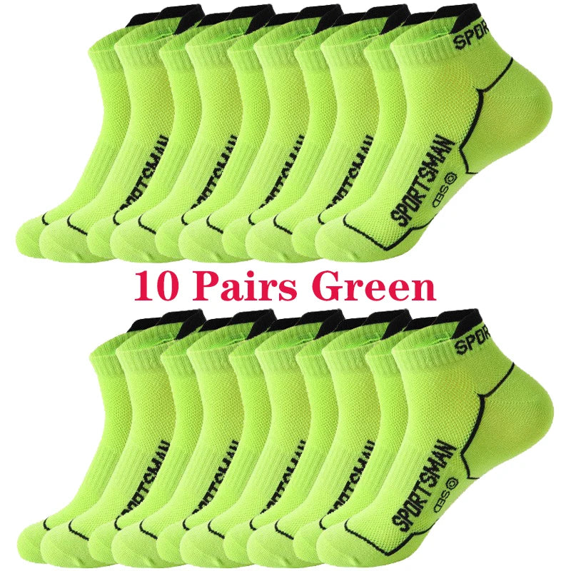10 Pairs Men's Ankle Running Socks Cotton Breathable Marathon Sports Short Socks Comfortable Sweat Absorption Fitness Socks