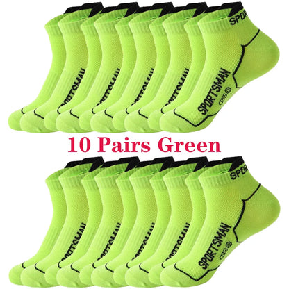 10 Pairs Men's Ankle Running Socks Cotton Breathable Marathon Sports Short Socks Comfortable Sweat Absorption Fitness Socks