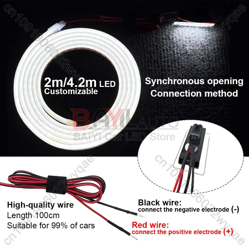 12V LED car atmosphere light, 200cm/420cm Car Universal trunk light bar, DIY can cut car tail lamp brightening Auto Accessories