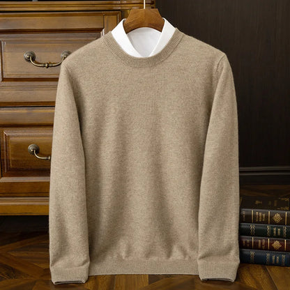 100% cashmere men's pullover business casual solid color knitted sweater loose Pull round neck Tops basic versatile Jumper