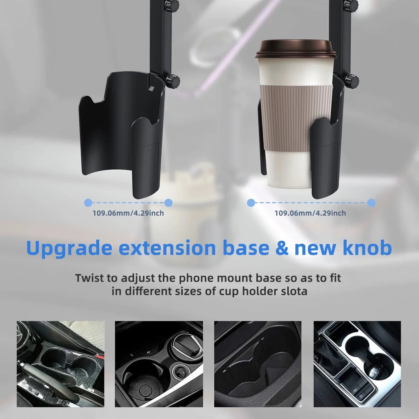 2-in-1 Car Cup Holder Phone Mount Dual Magnetic Adjustable Long Arm Universal Drink Stand for Cell Phones