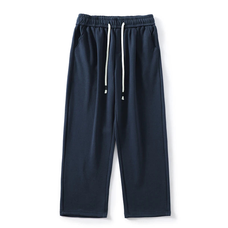 DUKEEN Pique Fabrics Sweatpants for Men Loose Causal Straight Legged Trouse Autumn and Winter Solid Colors Sports Fleece Pants