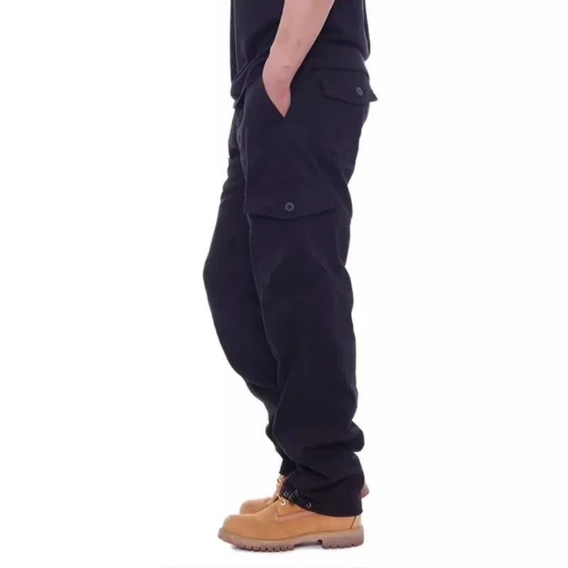 Fashion Solid Color Cotton Casual Pants Men Multi Pocket Cargo Pants Male Baggy Camouflage Sweat Pants Loose Fit Plus Size M-5XL