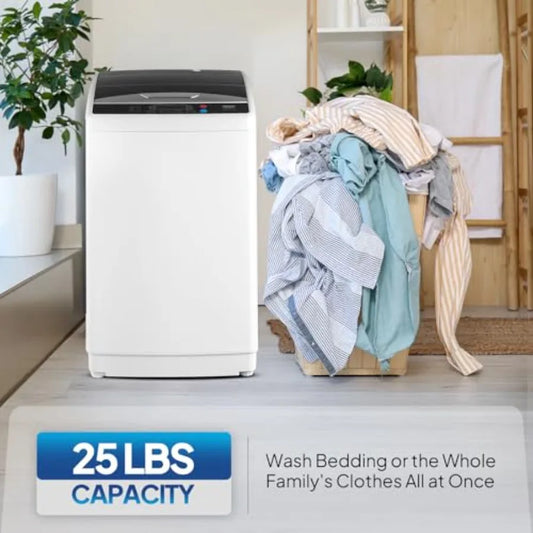 25LBS Portable Washing Machine Full-Automatic Electric Laundry Machine with Stainless Steel Drum Compact Washer and Spin Dryer