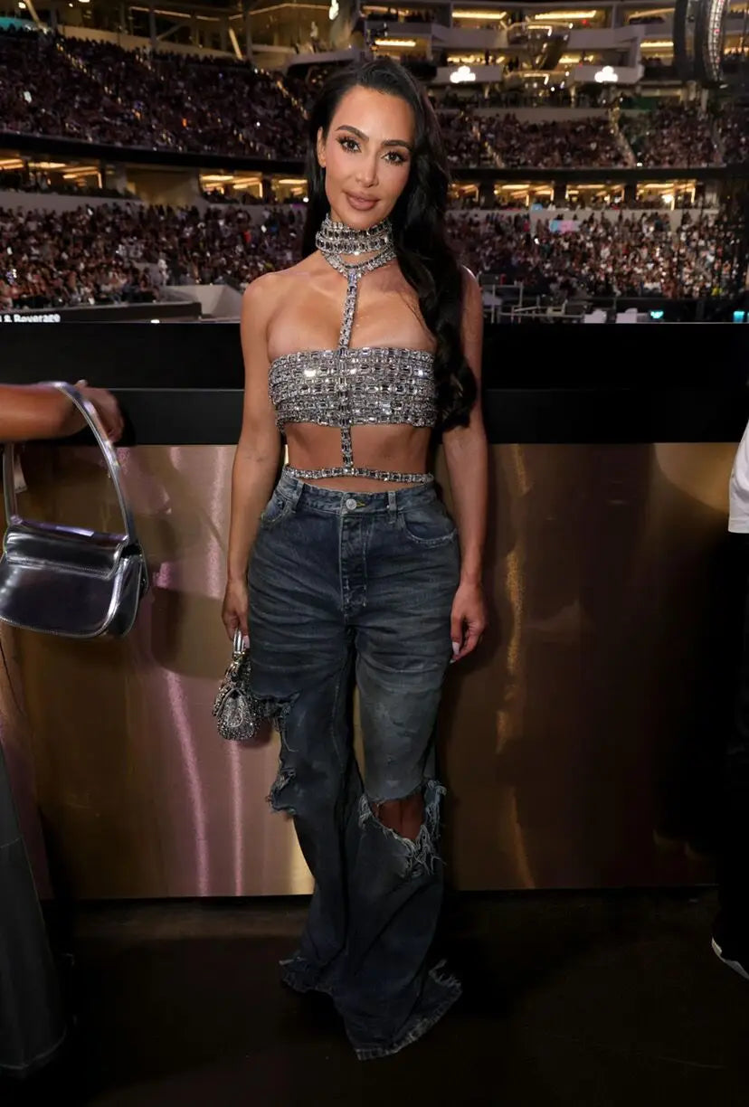 High Quality Stylish Item Super Shining Diamonds Fashionable Neck Chain Short Strapless Top Hot Sexy Woman Fashion Party Outfit