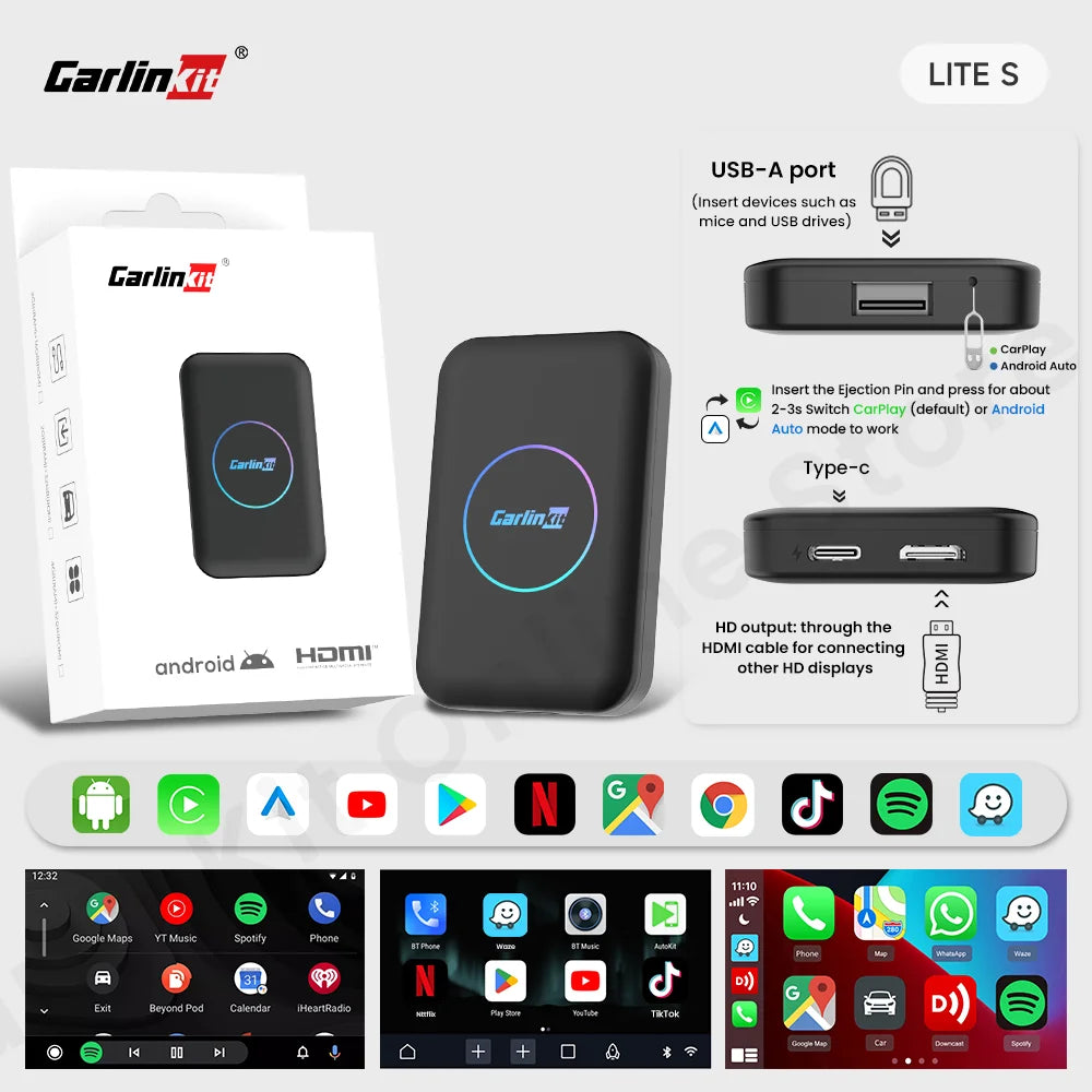 CarlinKit LiteS Android Tv Box Android auto CarPlay Wireless Adatper for Netfilx Youtube IPTV Spotify Skoda Volvo Honda Toyota