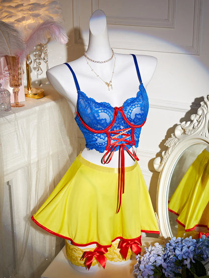 Ellolace Valentine Lingeries Sexy Hot Snow White Princess Cosplay Bra Thong Skirt 3PC Leg Circles Dopamine Roleplay Costume