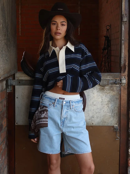 Casual Striped  Shirt Women's Loose Long Sleeve Classic Style American Leisure T-Shirt for Autumn New Arrival