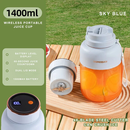 800/1300/1400ml Large Capacity Wireless Portable Juicing Cup Blender 38 Blade Juicing Crushed Ice Summer Juice Smoothie Making