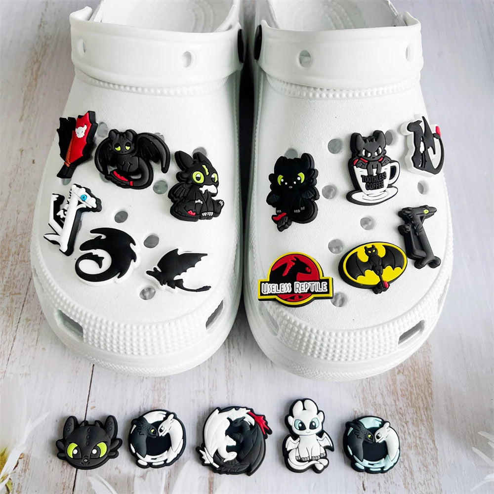 16-100Pcs Cartoon Dragon Shoe Charms For Slides Clog Sandals Toothless Shoe Decorations Accessories For Christmas Birthday Gift