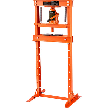 SucceBuy 6/12 Ton Hydraulic H Frame Garage Floor Adjustable Shop Press with Plates 6/12T Orange for Garage or Professional Shop