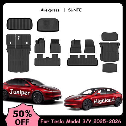 For New Tesla Model Y Juniper 2026 Modely 2025 TPE Floor Mats Model 3 Highland 2026-2025 Waterproof Luggage Mat Trunk Mats