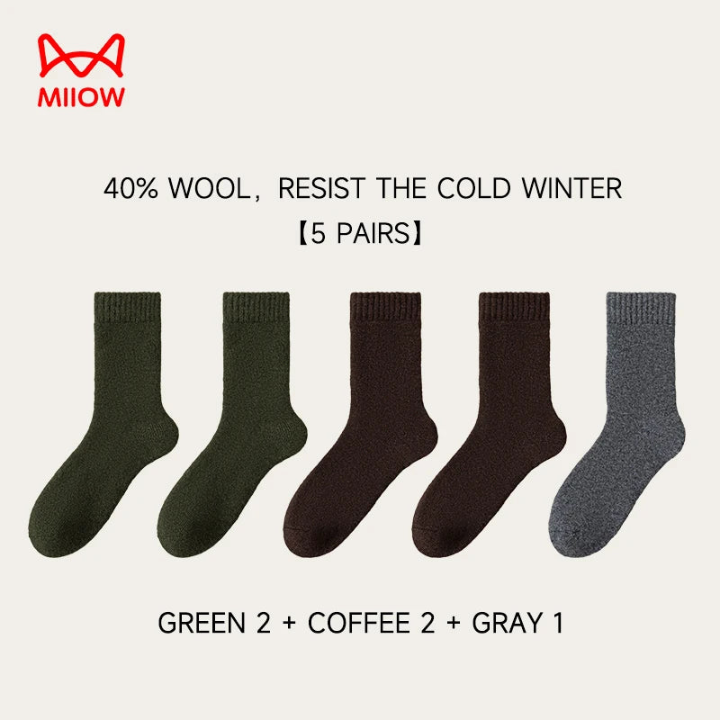 MiiOW Merino Wool Socks Thicken Thermal Winter Cushioned Heated Cold Resistant Cashmere Crew Sock Men Sheep Snow Warm Towel Sock