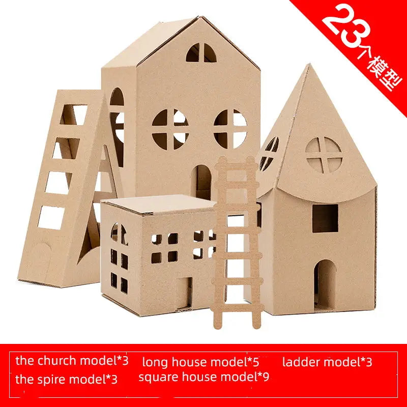 3D Paper Craft Toy Cardboard House Coloring Playhouse Assembly Kit Miniature Building Block Kid Handicraft Construction Material