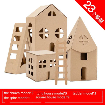 3D Paper Craft Toy Cardboard House Coloring Playhouse Assembly Kit Miniature Building Block Kid Handicraft Construction Material
