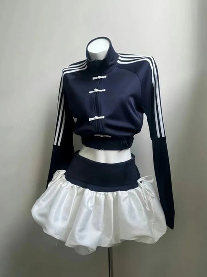 New Chinese Style Short Sweatshirt Jacket Women's Spring 2026 Floral Skirt Set Casual Sporty High Waist Universal Fit