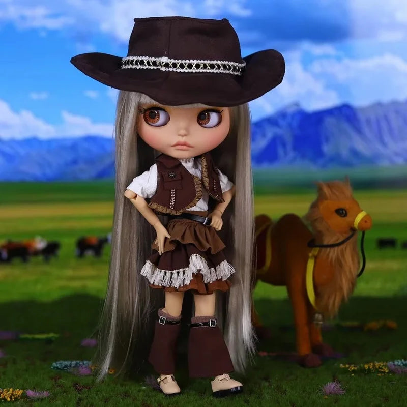 Icy Dbs Blyth Doll Dress Western Cowboy Costume With Hat For Anime Girls 1/6 Bjd Collectible Figure Cosplay Accessories