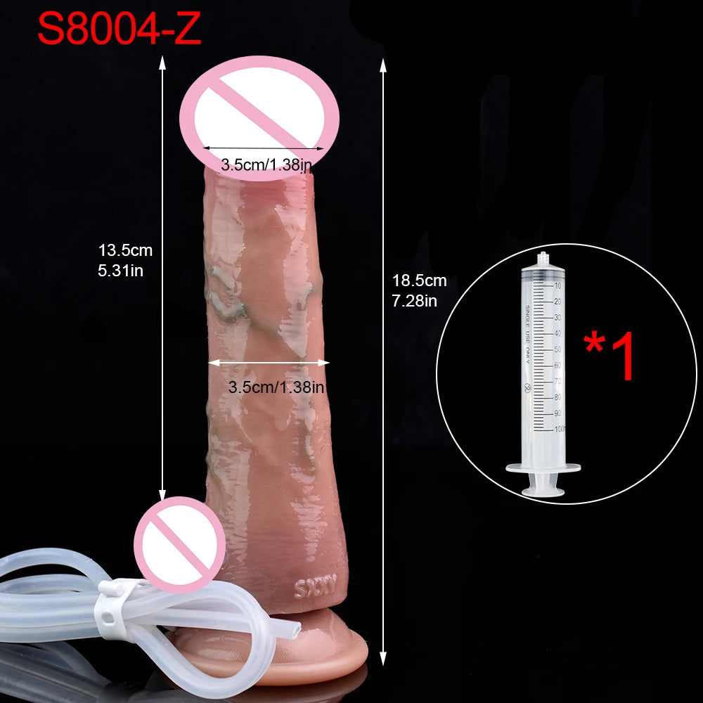 SXXY Dual Layer 10.12 Inch Soft Squirting Dildo Lifelike Sucker Penis Sex Toy Silicone Adult Ejaculating Butt Plug For Men Women