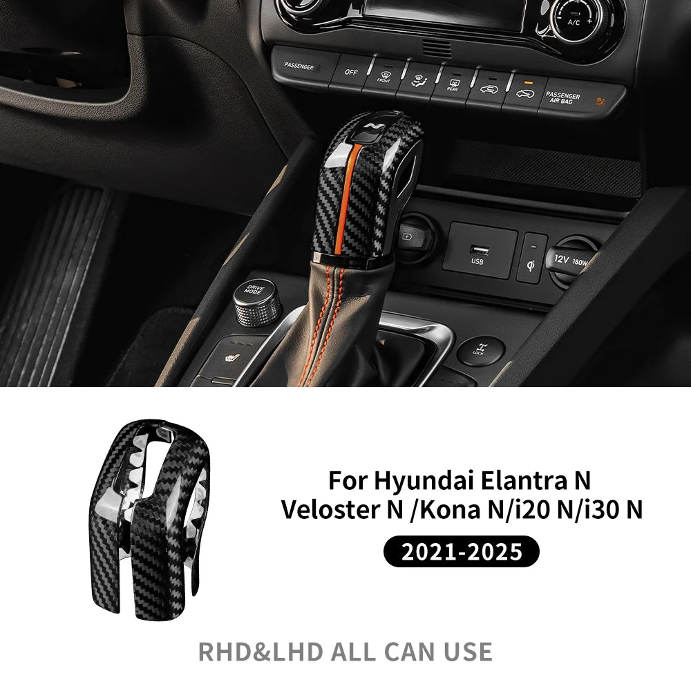 For Hyundai Elantra N/Veloster N/Kona N/i20 N/i30 N 2021-2024 2025 Tucson N Line 2022-2023 Dry Carbon Fiber Car Gear Knob Trim