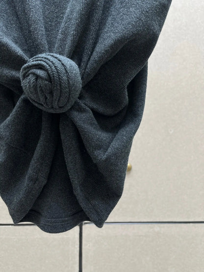 Y2K knot-twist sleeveless vest dark grey simple pleated slim fit women's top 2025 summer new model