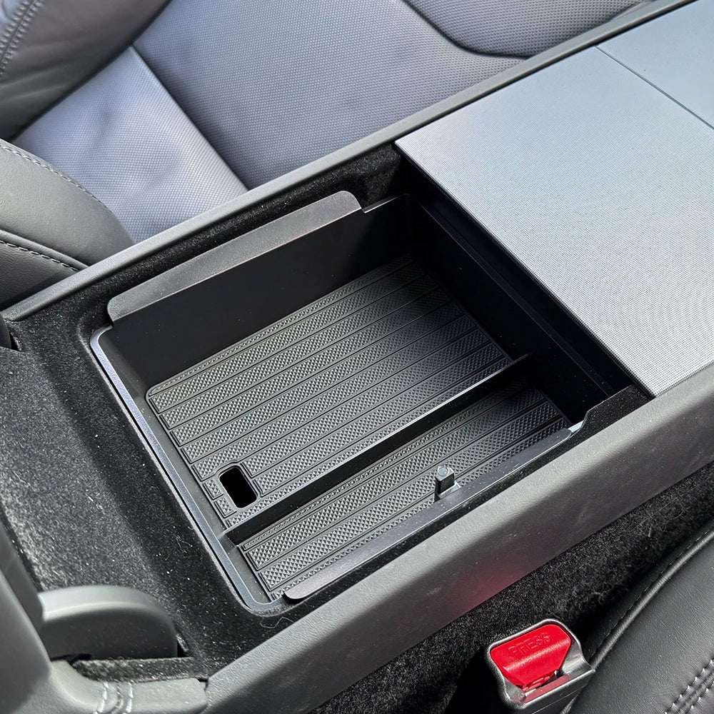 For Tesla New Model Y 2025 Launch Juniper Teslajuniper ABS with Silicone Non-slip Mat Console & Armrest Storage Box Upper