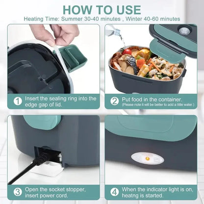1.5L 60W Electric Lunch Box Food Warmer Portable Food Heater for Car Or Home - Leak Proof, Lunch Heating Microwave for Truckers