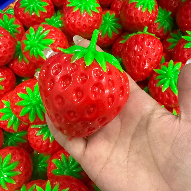 Strawberry Crunchy Stress Ball Squeeze Toy Crispy Squishy Fidget Toy Round Blocks Filled Decompression Sensory Toy Gifts