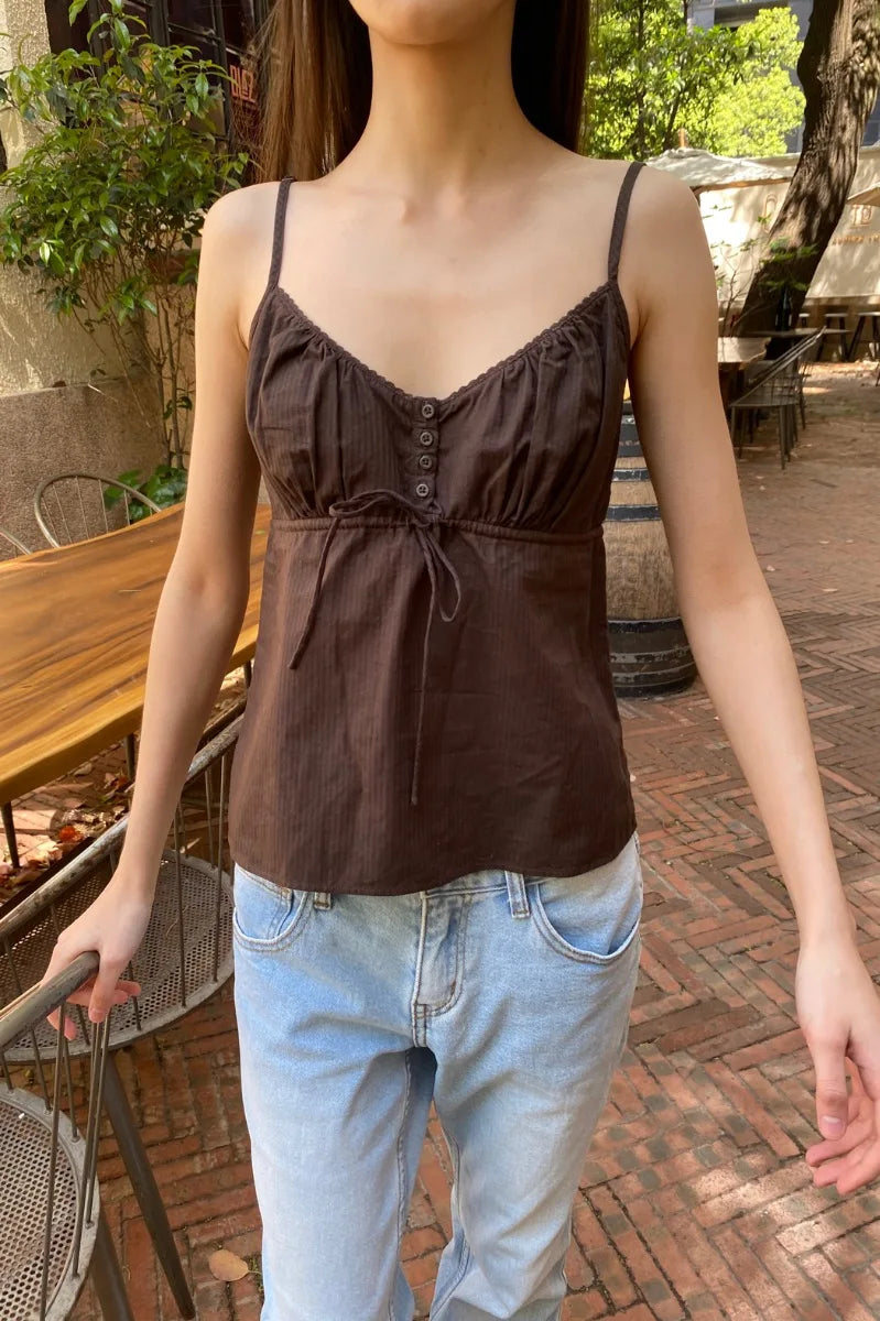 Brandy Melville Pure Cotton Three-Button Base Layer Vest Sweet Style V-Neck Sleeveless Tank Top for Women Spring Summer