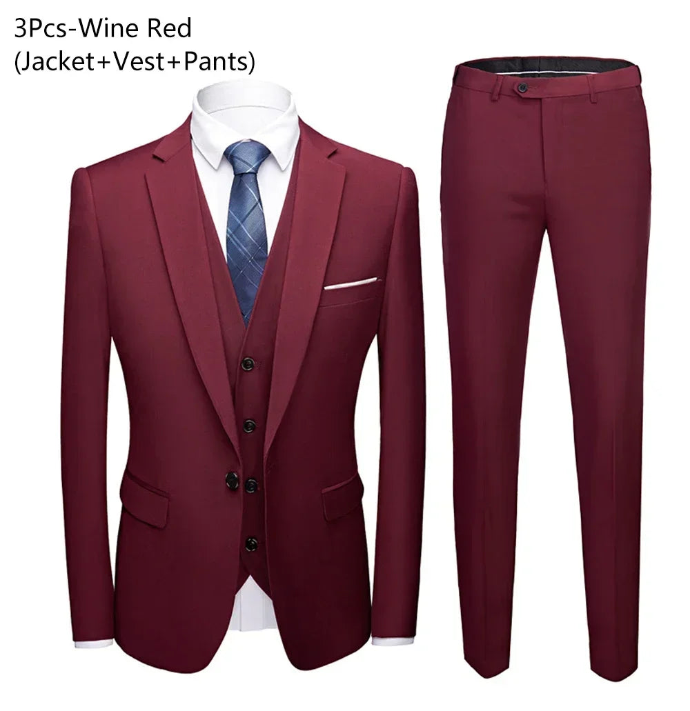 Men Suits Wedding 3 Pieces Elegant 2 Outfit Set Blazers Fashion  Business Classic Jackets Vest Pants 2024 Formal Clothing