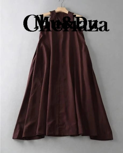 Elegant V Collar Party Dress Women's Fashion Loose Summer New Vacation Long Skirt Sleeveless Dresses Retro Vestidos