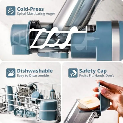 Cold Press Juicer for fruits and vegetables, stone blue slow masticating extractor with quiet motor, high juice yield, easy to