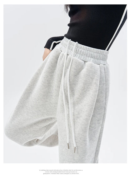 Gray Lamb Velvet Sport Pants Women's High Waist Drapey Fleece Wide Leg Casual Small Size Thickened Cotton Pants