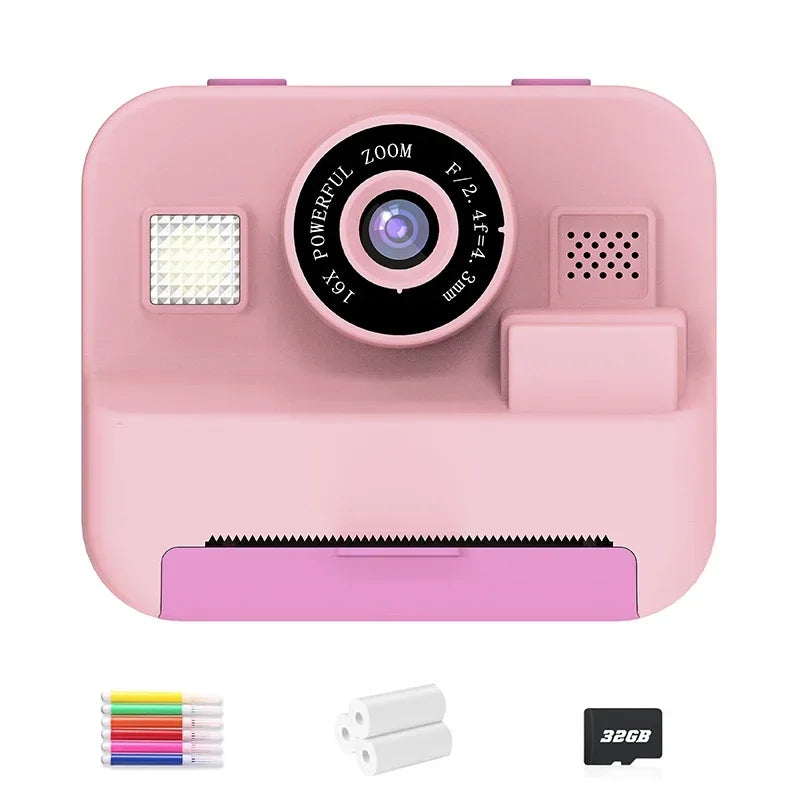 1080P Children Mini Digital Video Camera Educational Thermal Instant Print Camera with 32G Card for Kids Learning Development