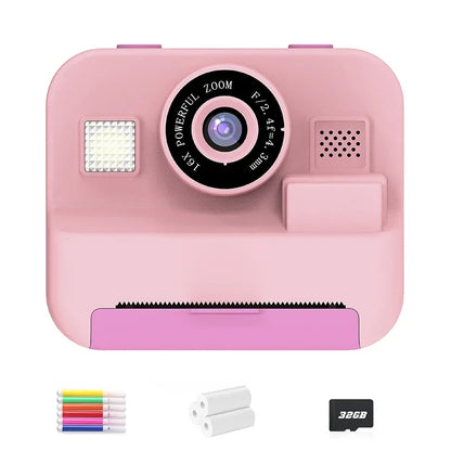 1080P Children Mini Digital Video Camera Educational Thermal Instant Print Camera with 32G Card for Kids Learning Development