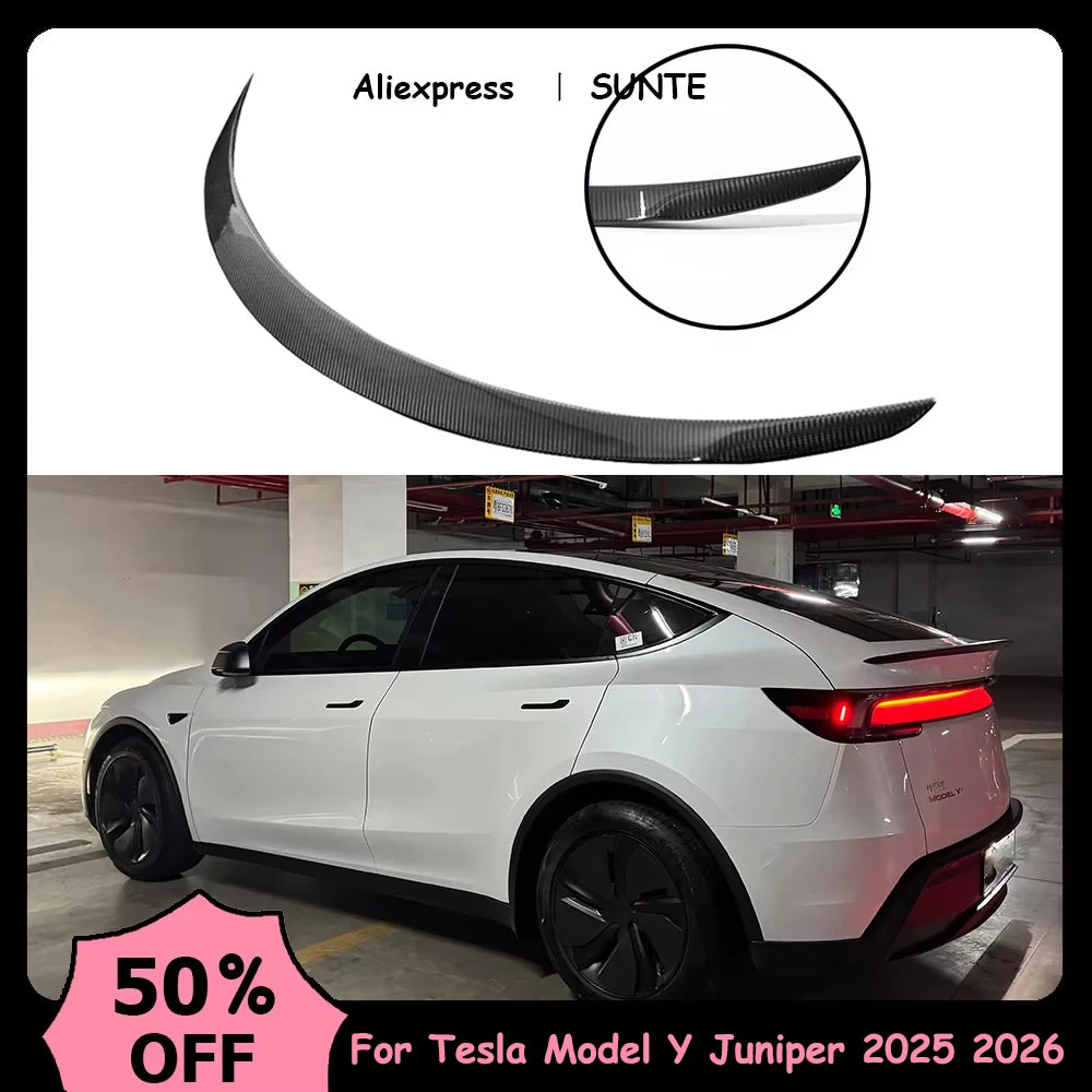 For Tesla New Model Y Juniper 2025 2026 High Performance Spoiler Real Carbon Fiber Original Trunk Wing Accessories