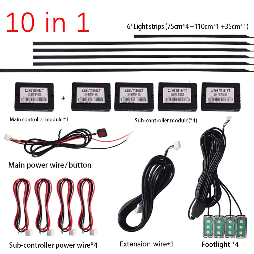 18 in 1 22in 1 RGB Symphony Car Atmosphere Strip Interior LED Acrylic Guide Backlight Universal Decoration Ambient Rainbow Light