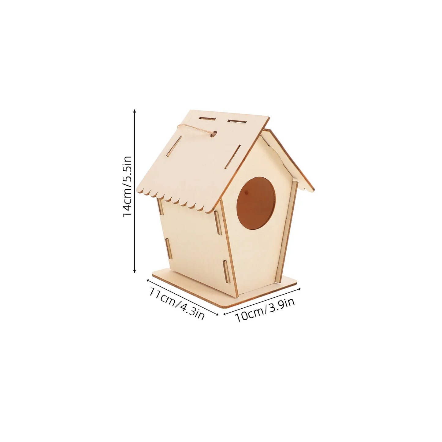6Pcs DIY Wooden Bird House Kit Paintable Mini Hanging Twine Pre-Drilled Easy Assembly Kids Wood Craft Building Kit