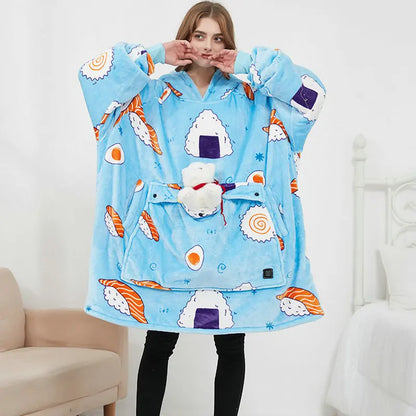Heated Winter Home Clothes Large Size Blanket Wearable Thiened  Hing Hooded Lazy Blanket USB Heating Couples Robe