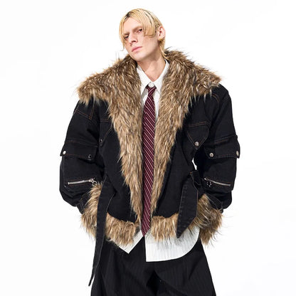 LUZHEN Fashion Personalized Faux Fur Splicing Design Thickened Warm Winter Parka Coat Men's 2025 New Streetwear Clothes JY4867